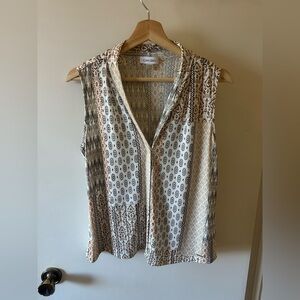 Calvin Klein Women's Sleeveless Blouse - Brown and White